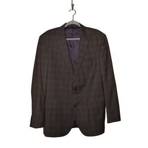 TED BAKER $798 Jay CT Slim Fit Plaid Wool Sport‎ Coat Gray Brown Men's 44L